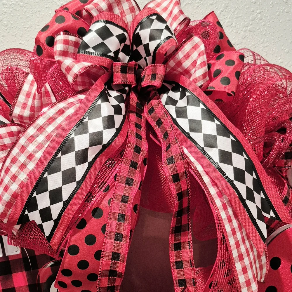 Wreath Welcome Ladybug love bug car black red polkadots buffalo checker Summer